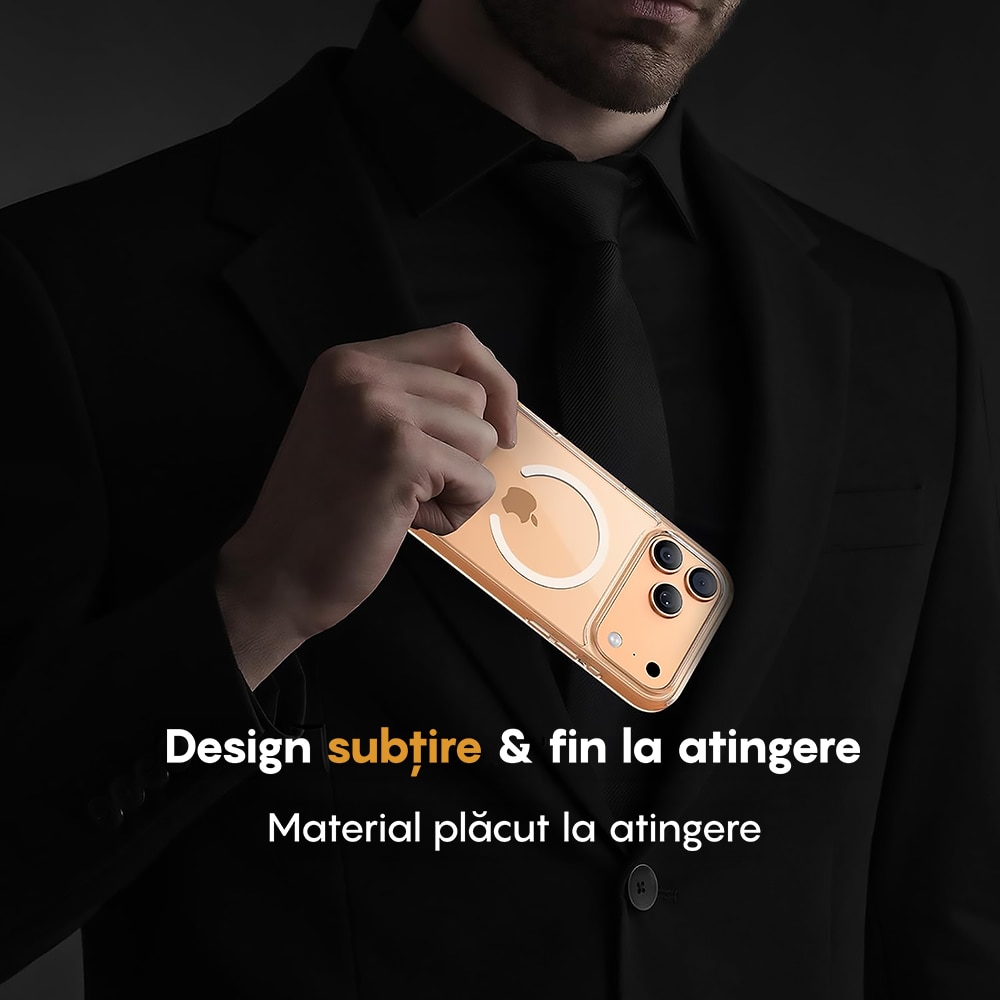 Husa compatibila cu Incarcare Magsafe pentru Apple iPhone 17 Pro Max, CASEY STUDIOS™, de Protectie, Slim, pentru Incarcare Wireless, Margini Ridicate pentru Protectia Ecranului si a Camerelor, Transparent