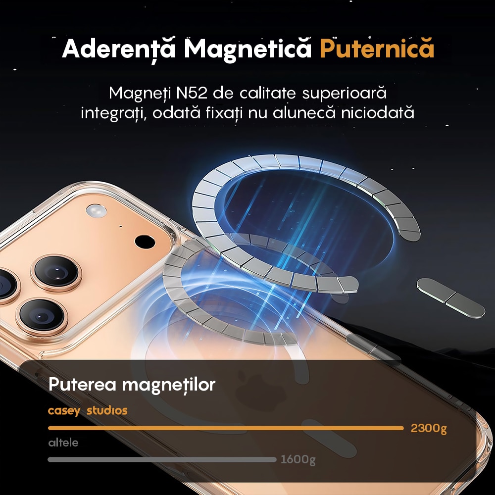 Husa compatibila cu Incarcare Magsafe pentru Apple iPhone 17 Pro Max, CASEY STUDIOS™, de Protectie, Slim, pentru Incarcare Wireless, Margini Ridicate pentru Protectia Ecranului si a Camerelor, Transparent