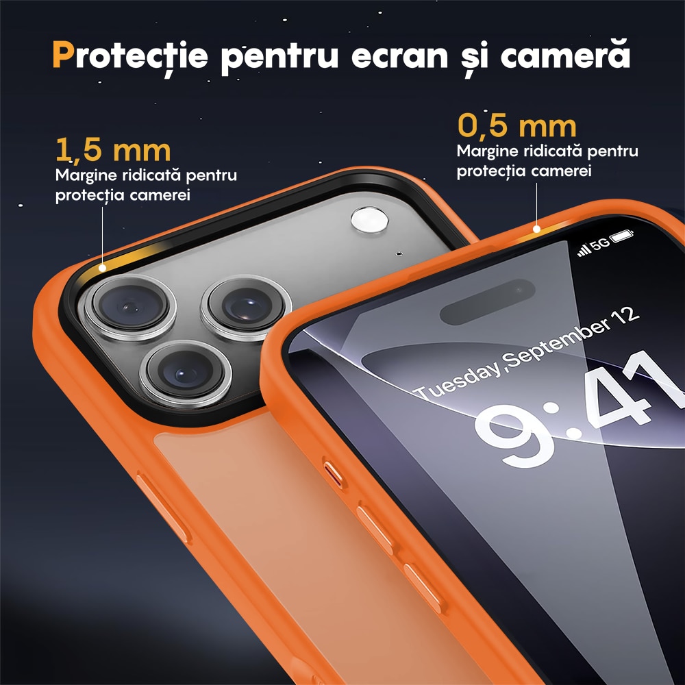 Husa compatibila cu Incarcare Magsafe pentru Apple iPhone 17 Pro, CASEY STUDIOS™, de Protectie, Slim, pentru Incarcare Wireless, Margini Ridicate pentru Protectia Ecranului si a Camerelor, Portocaliu