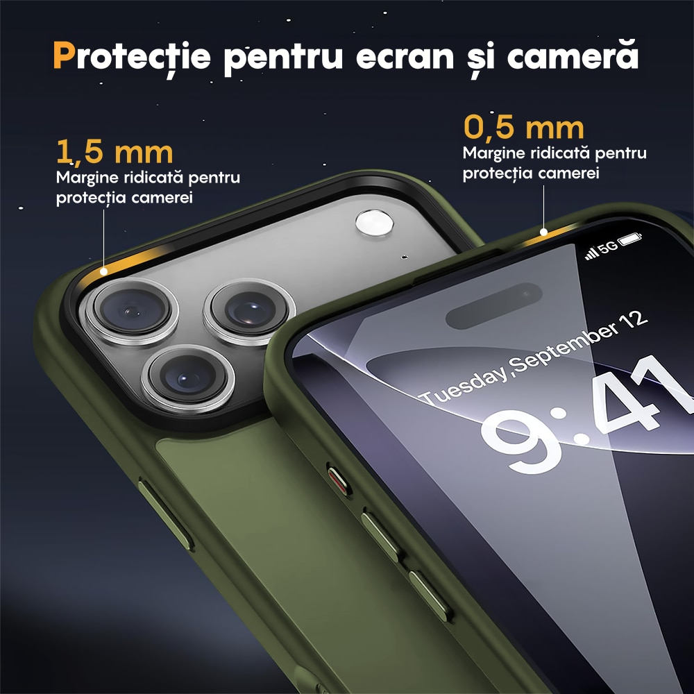 Husa compatibila cu Incarcare Magsafe pentru Apple iPhone 17 Pro Max, CASEY STUDIOS™, de Protectie, Slim, pentru Incarcare Wireless, Margini Ridicate pentru Protectia Ecranului si a Camerelor, Verde Deschis
