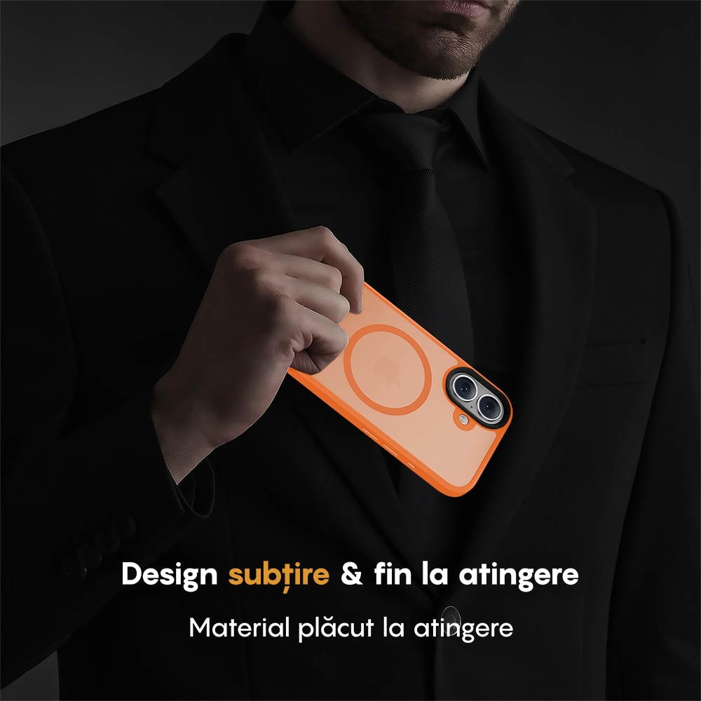 Husa compatibila cu Incarcare Magsafe pentru Apple iPhone 17, CASEY STUDIOS™, de Protectie, Slim, pentru Incarcare Wireless, Margini Ridicate pentru Protectia Ecranului si a Camerelor, Portocaliu