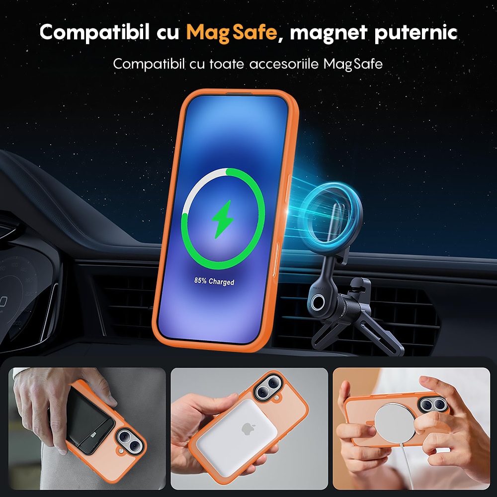 Husa compatibila cu Incarcare Magsafe pentru Apple iPhone 17, CASEY STUDIOS™, de Protectie, Slim, pentru Incarcare Wireless, Margini Ridicate pentru Protectia Ecranului si a Camerelor, Portocaliu