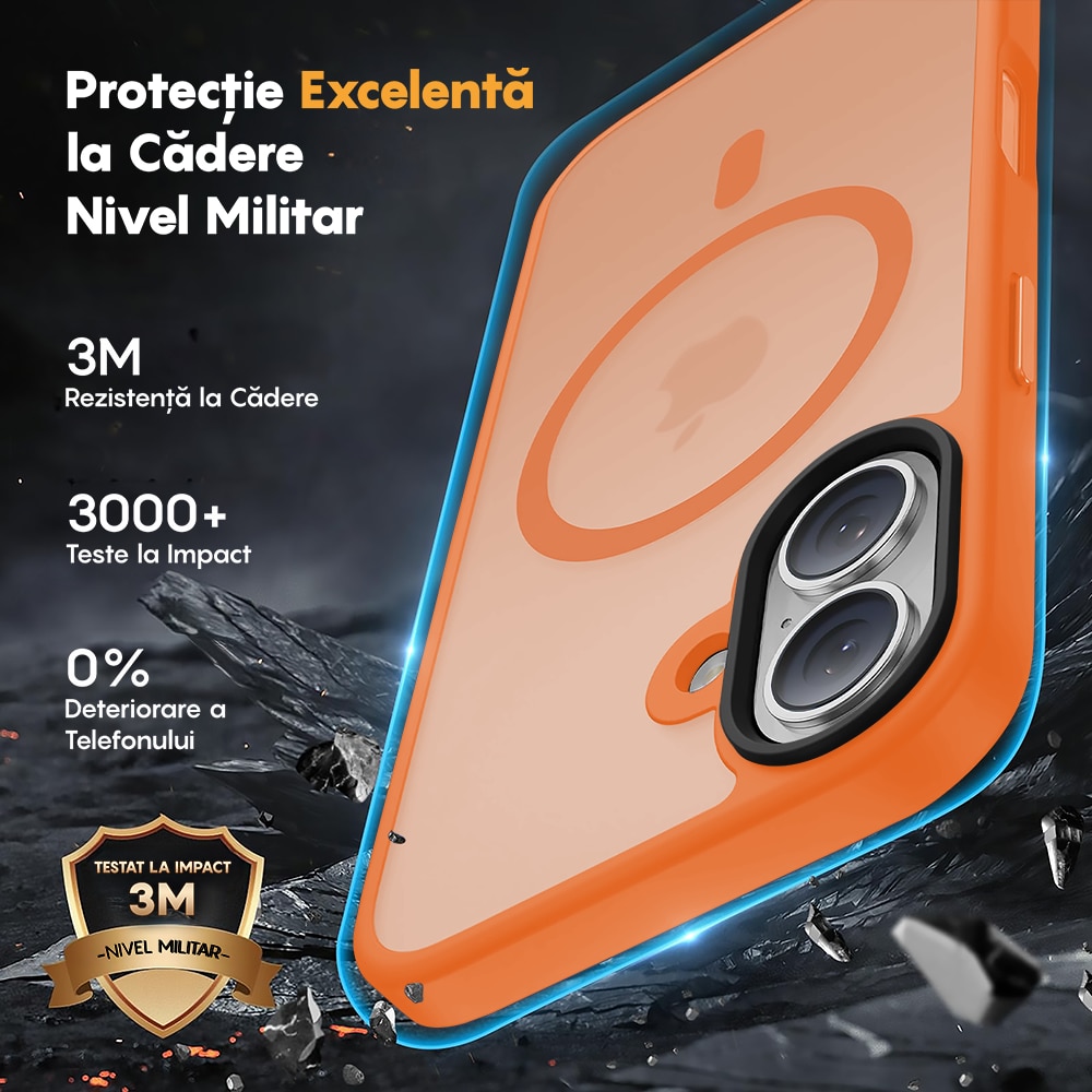 Husa compatibila cu Incarcare Magsafe pentru Apple iPhone 17, CASEY STUDIOS™, de Protectie, Slim, pentru Incarcare Wireless, Margini Ridicate pentru Protectia Ecranului si a Camerelor, Portocaliu