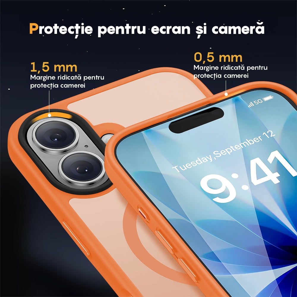 Husa compatibila cu Incarcare Magsafe pentru Apple iPhone 17, CASEY STUDIOS™, de Protectie, Slim, pentru Incarcare Wireless, Margini Ridicate pentru Protectia Ecranului si a Camerelor, Portocaliu