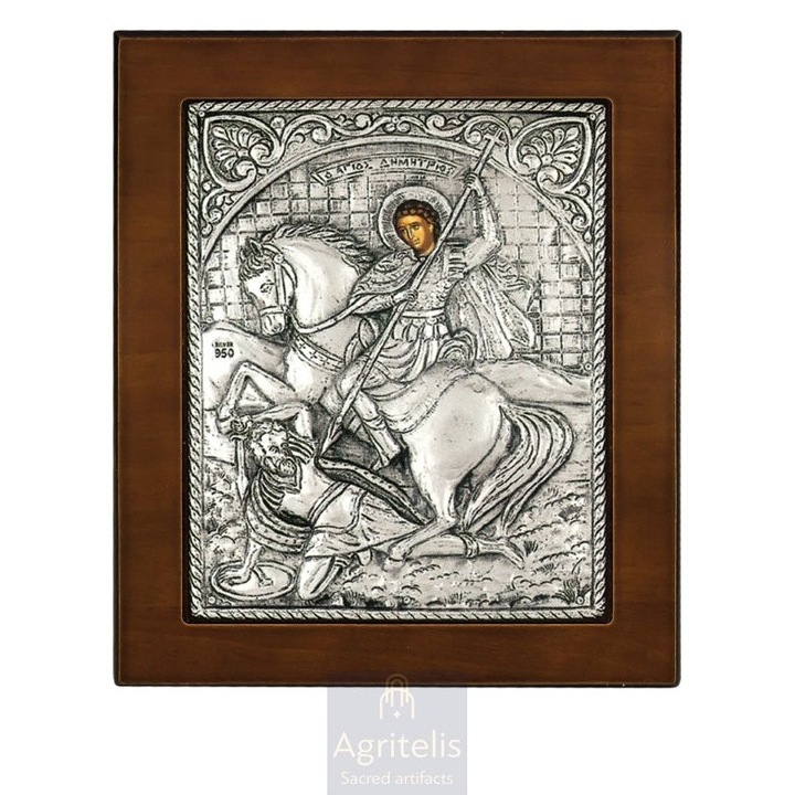 Icoana din argint 925, Sfantul Dimitrie, 17x13cm, lucrata manual