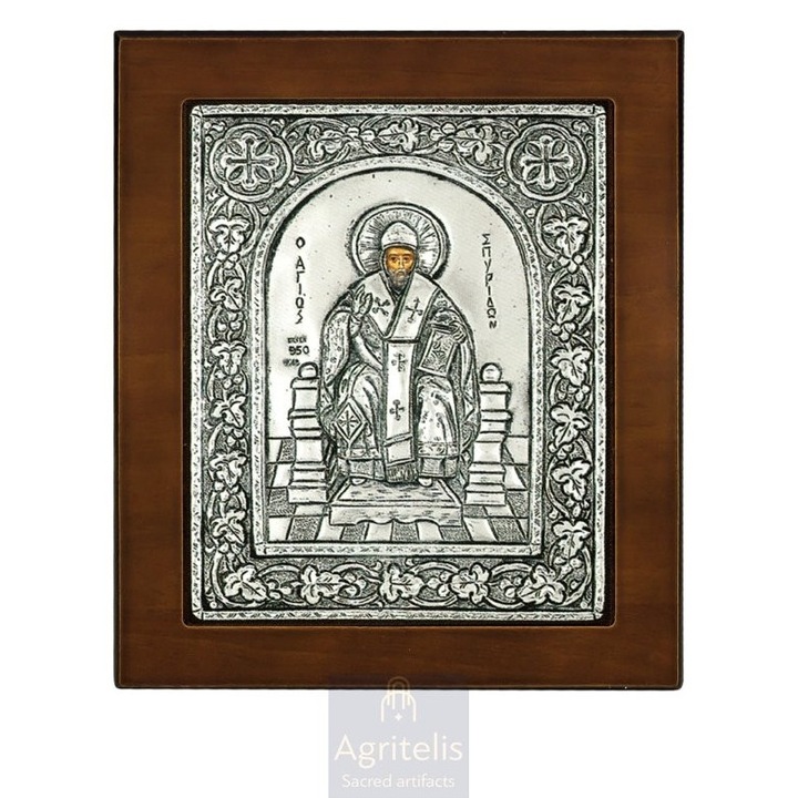 Icoana de argint solid 925o, Sf. Spiridon, 17x13cm, lucrata manual, autentic greceasca