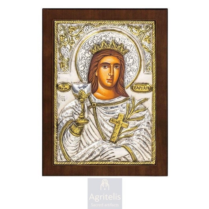 Iconita de argint 925, Sfanta Barbara, 23x17cm, lucrata manual
