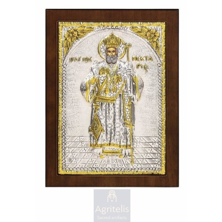 Iconita din argint 925, Saint Nektarios, 23x17cm, lucrata manual