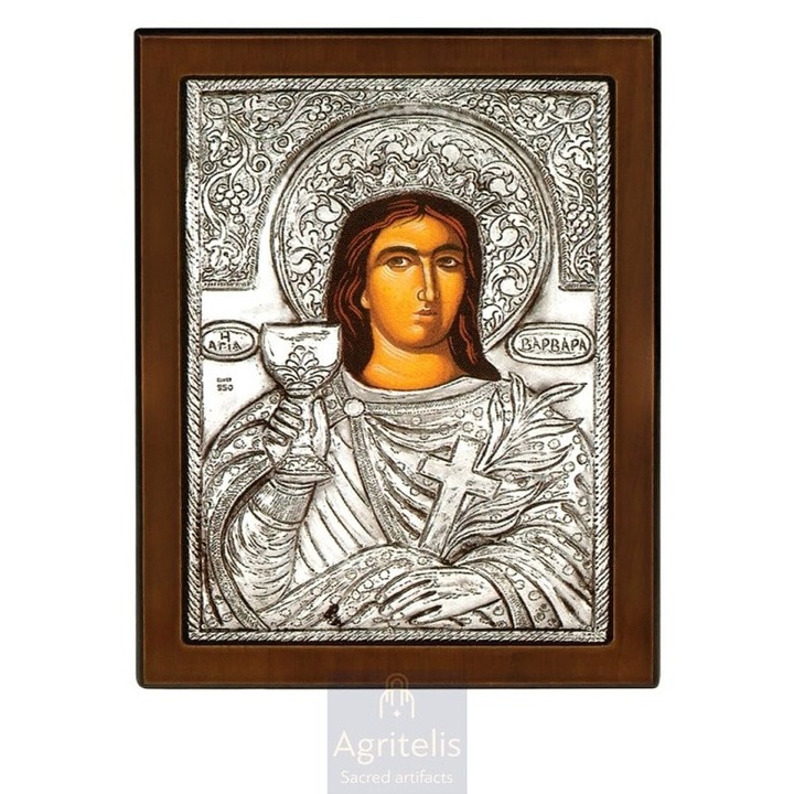 Icoana Sfanta Barbara 23x17cm, Argint 925, Sculptata Manual
