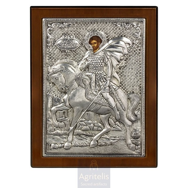 Iconita din argint 925, Sf. Isidor, 23x17cm, lucrata manual, autentic greceasca