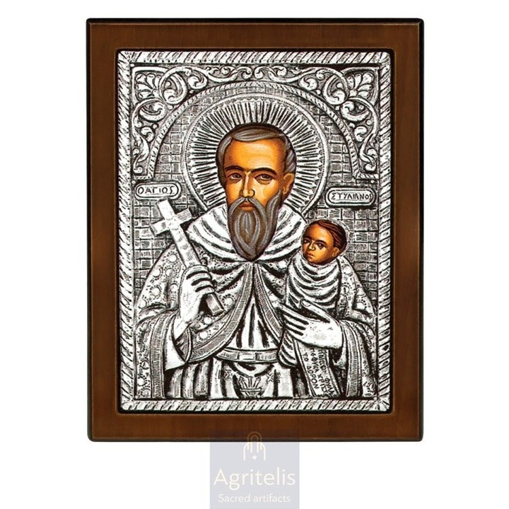 Icoana de argint 925, Sf. Stelian, 23x17cm, lucrata manual