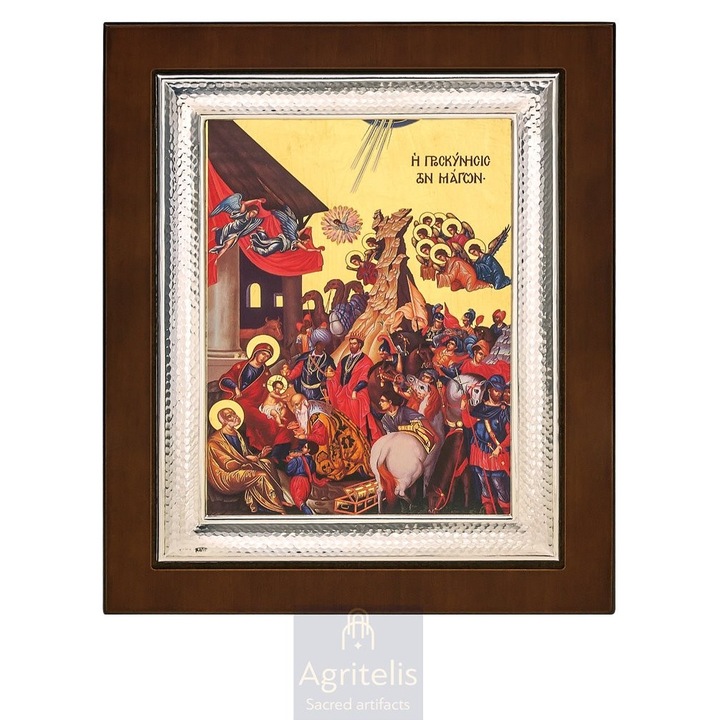Icoana din argint 925, Agritelis, Adoratia Magilor, 26,5x21,5cm, lucrata manual