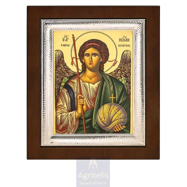 Icoana Arhanghel Mihail, Agritelis, argint 925, 26,5x21,5cm, sculptata manual