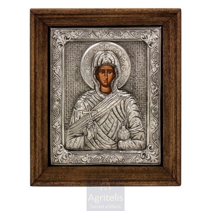 Icoana, Agritelis Sacred Artifacts, Sfanta Anastasia Pharmacolytria, argint 925, 26.5x22.5cm