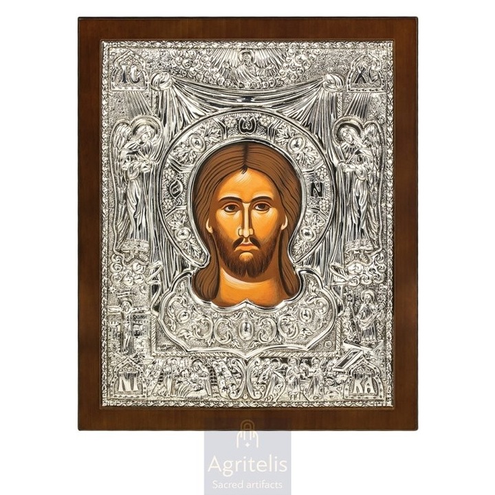 Iconita din argint 925, Agritelis, Mahrama lui Hristos, 31x25cm, sculptata manual