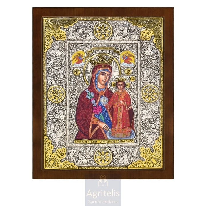 Iconita Panagia Rhoda Amaranth 31x25cm, argint 925, lucrata manual
