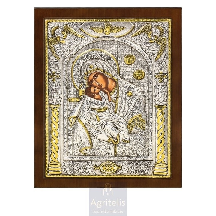 Icoana, Agritelis Sacred Artifacts, Fecioara Maria, Imbratisatoarea Ingerilor, argint 925, 31x25cm