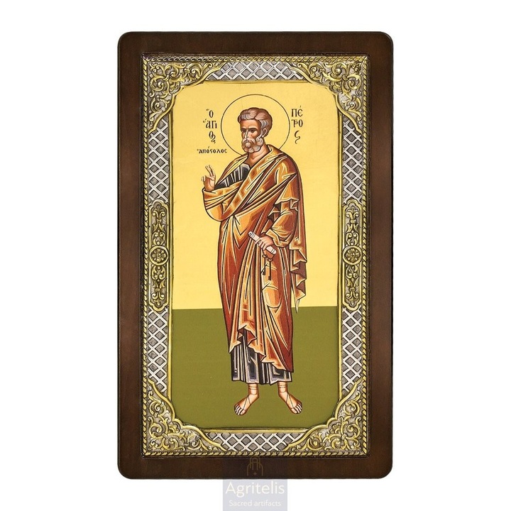 Iconita din argint 925, SAINT PETER, 28.5x16.5cm, lucrata manual, autentic greceasca