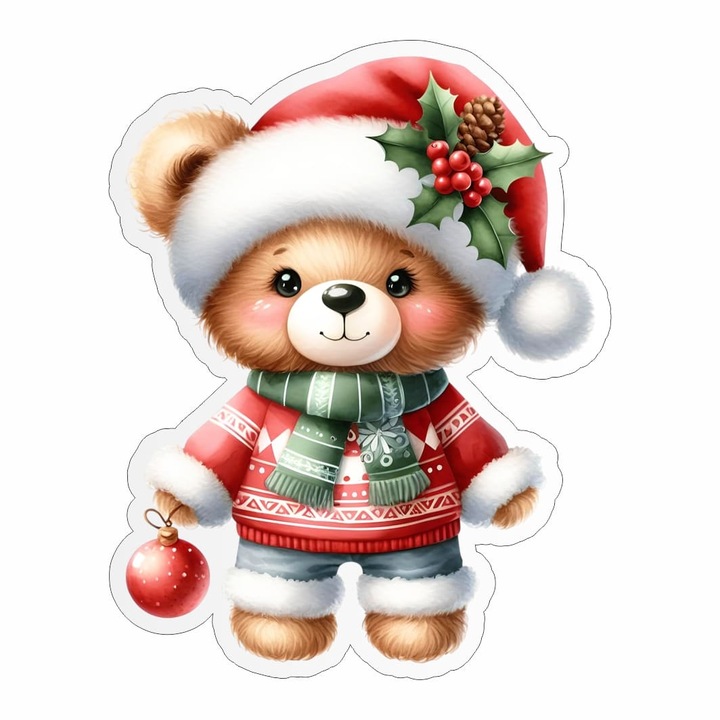 Figurina Lemn Craciun, Ursulet, Glob, 8x6cm, FLC030