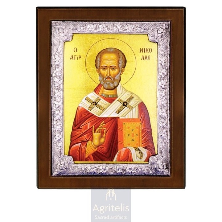 Icoana de argint 925, Agritelis, Sf. Nicolae, 28x22cm, lucrata manual