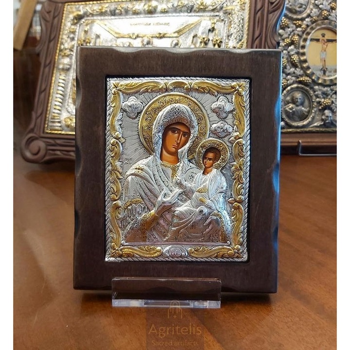 Icoana, Agritelis, Fecioara Maria Eleousa, argint 925, 18x15.5cm