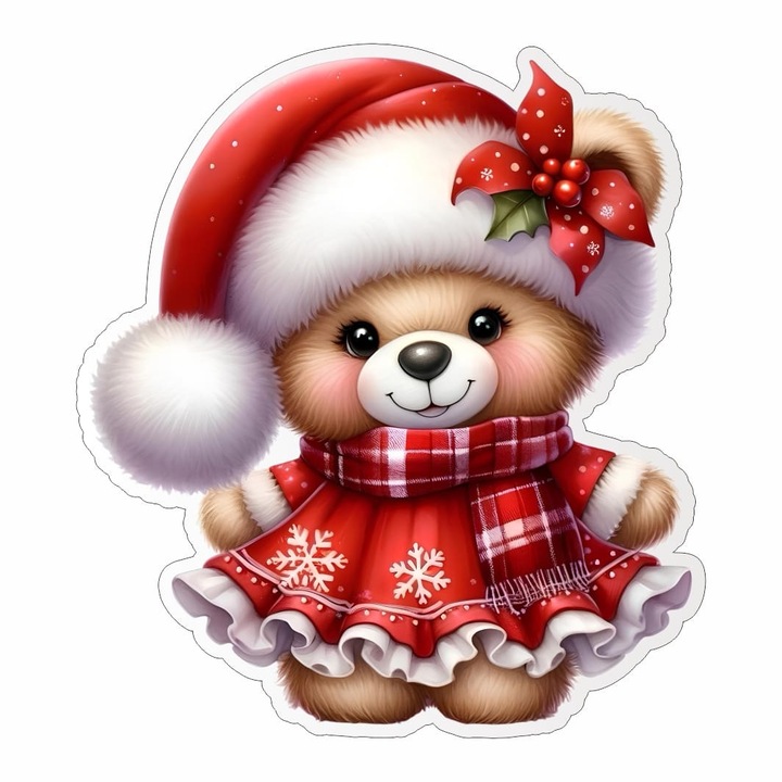 Figurina Lemn Craciun, Ursulet, Rosu, 8x7cm, FLC031