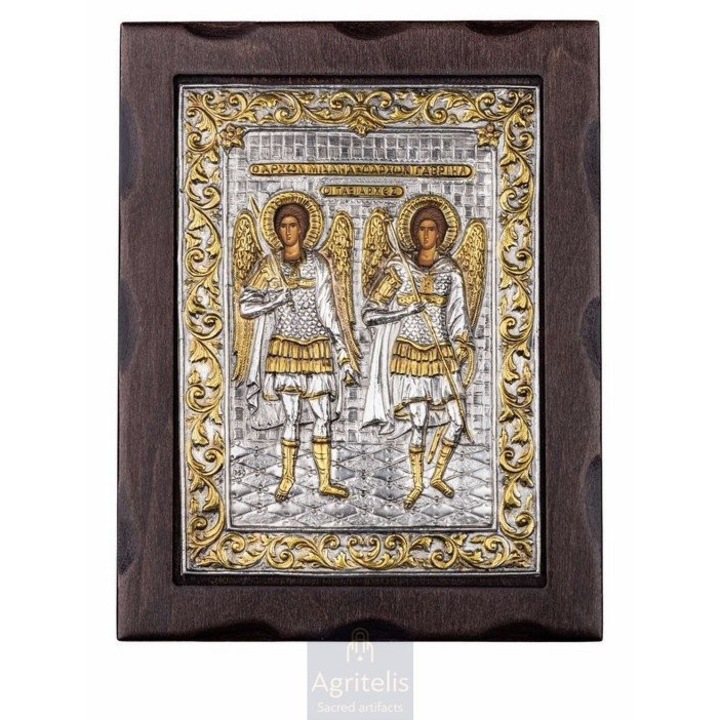 Icoana Taxiarchi 25x19.5cm, Agritelis, argint 925, complet sculptata manual