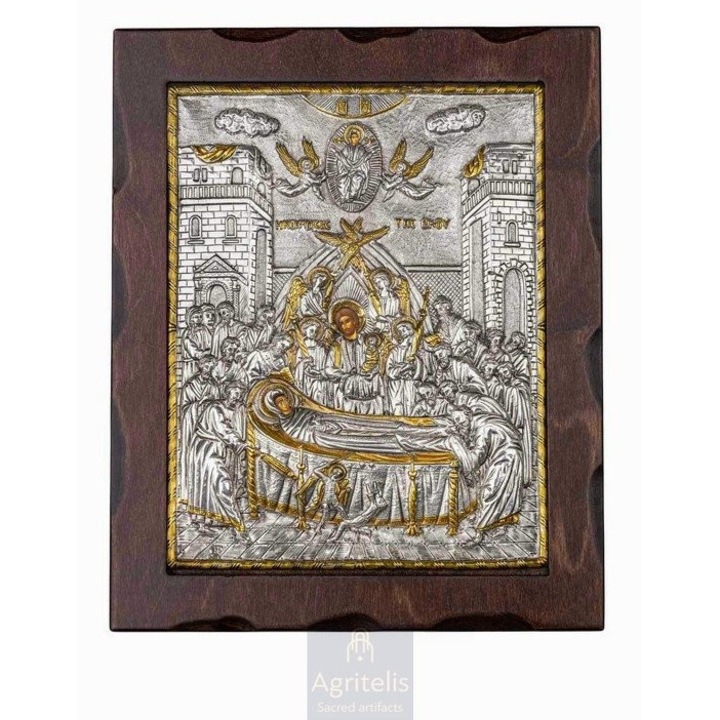 Icoana Adoemirea Maicii Domnului, Agritelis, argint 925, 34x28cm, lucrata manual