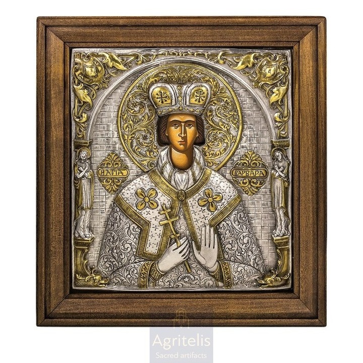 Icoana de argint 925, Sfanta Barbara, 40x36cm, lucrata manual