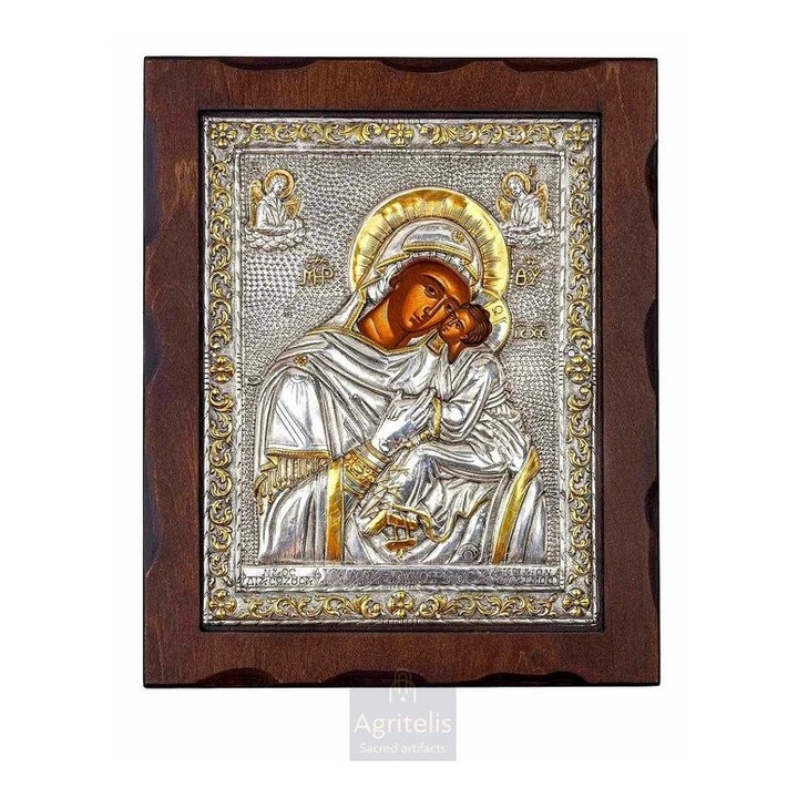 Iconita Panagia Glykofilousa 34x28cm, argint 925, sculptata manual, autentic greceasca