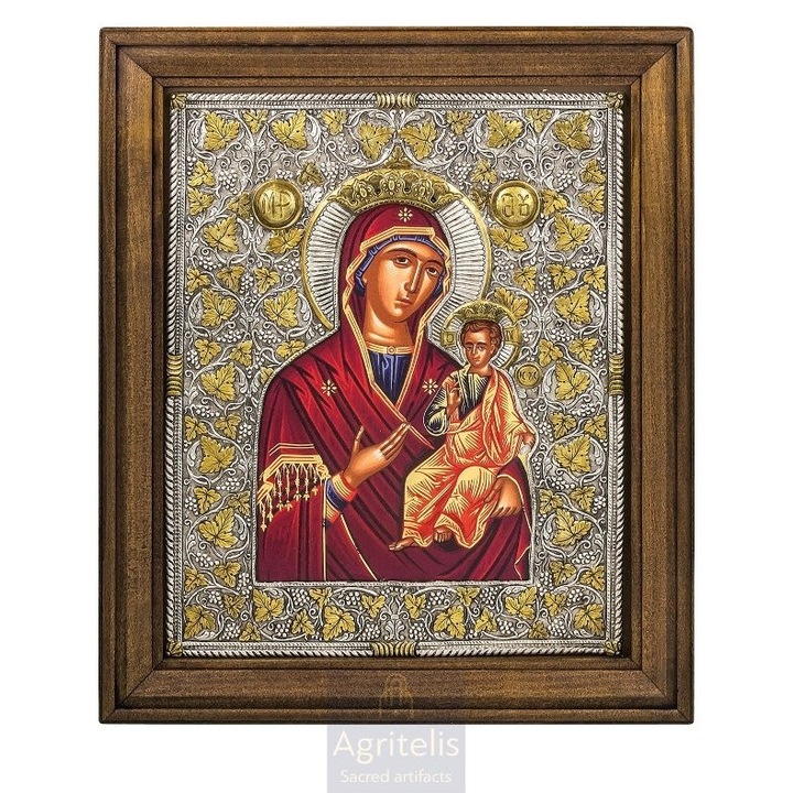 Tablou Panagia the Unfading, Agritelis Sacred Artifacts, argint 925, 48x40cm, sculptat manual