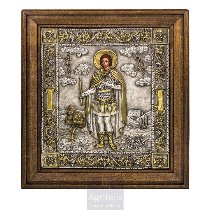 Iconita Sf. Fanourios 41x36cm, Argint 925, Sculptata Manual