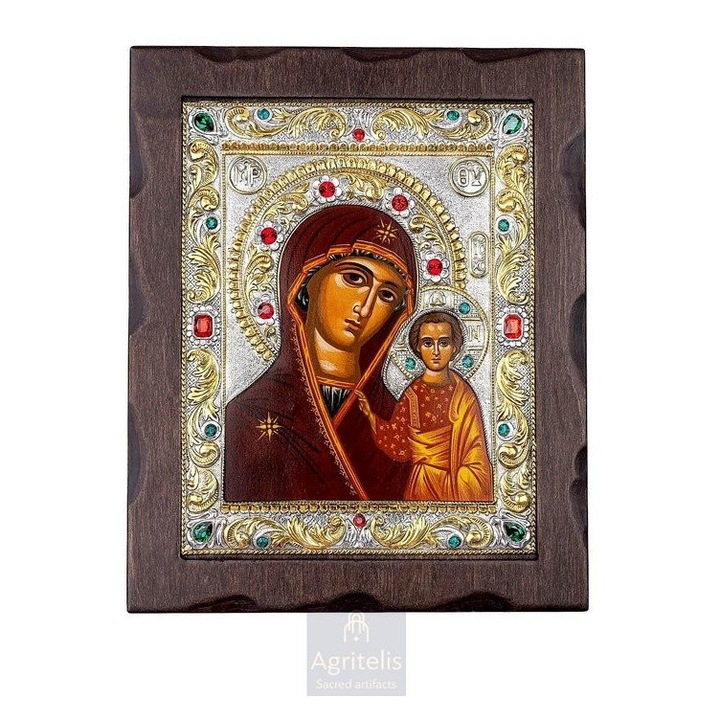 Iconita Panagia din Kazan, argint 925, 34.5x28cm, lucrata manual