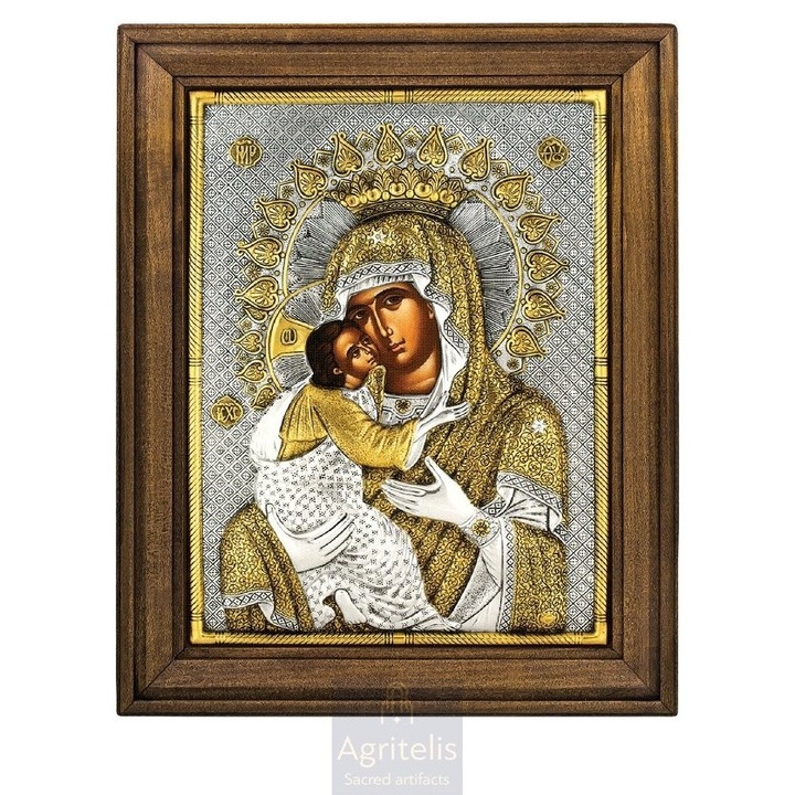 Iconita Panagia Glykofilousa 58x45cm, argint 925, lucrata manual