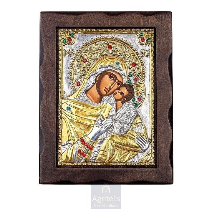 Iconita Panagia Glykofilousa 24x18cm, Argint 925, Sculptata Manual