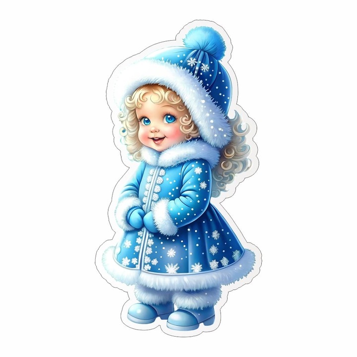 Figurina Lemn Craciun, Fetita, Albastra, 8x4cm, FLC007