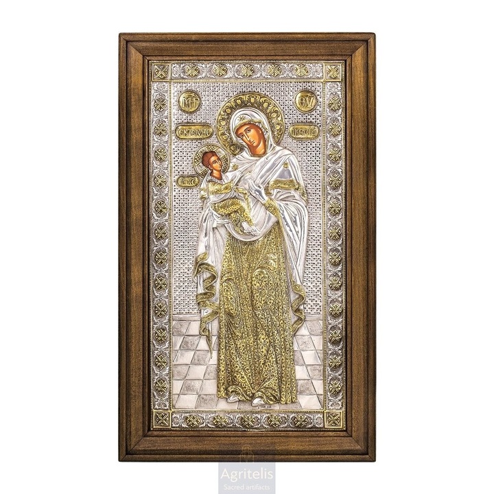 Iconita Panagia Extensive Healing 61x36cm, Argint 925, Sculptata Manual