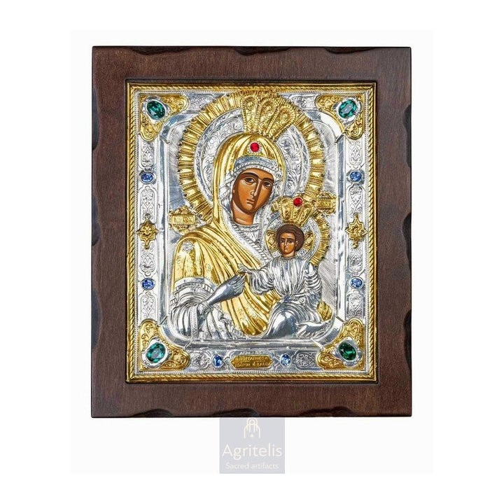 Icoana Panagia Portaitissa 35x30cm, argint 925, lucrata manual