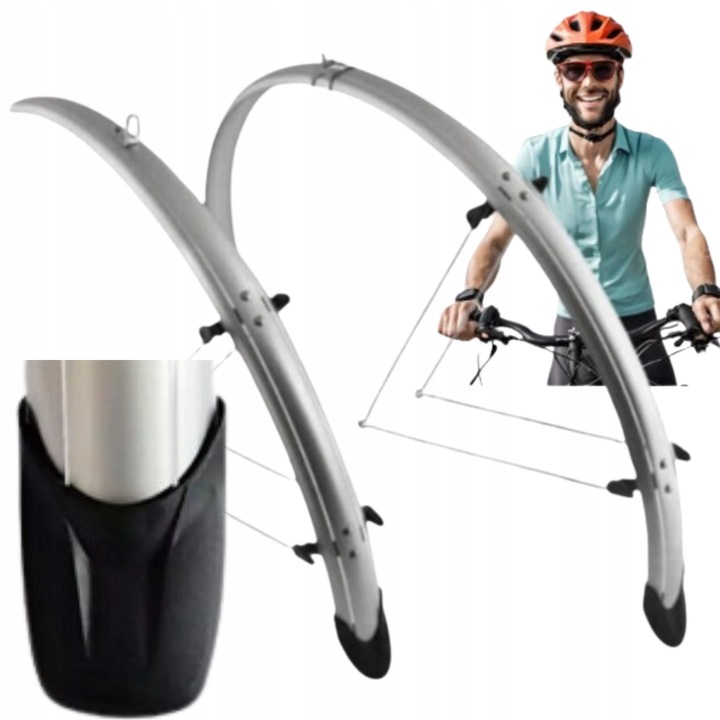 Aparatori bicicleta set ORION 26 inch, argintii, model 2024, montaje pe cadru, material plastic