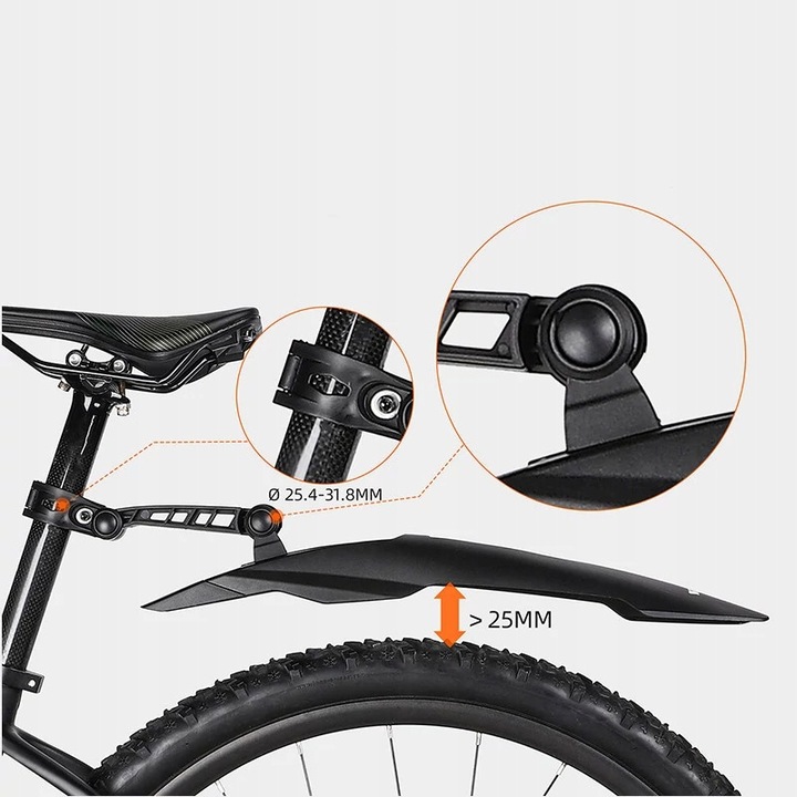Aripă bicicletă spate MTB, montare sub sa, 26-29 inch, polipropilenă, ajustabilă
