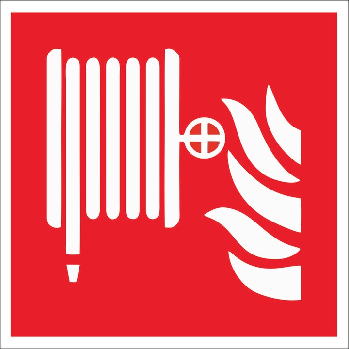 Fényvisszaverő (fotolumineszcens) Tűzoltó Tömlő Jelző Tábla – 15x15 cm, 1 mm PVC, digitális nyomtatás, időjárásálló