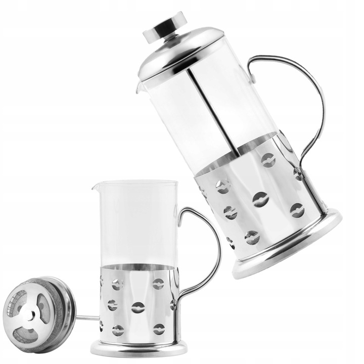 Френска преса Berretti, 1000 мл, инокс/стъкло, дизайн кафеени зърна, 15x23см