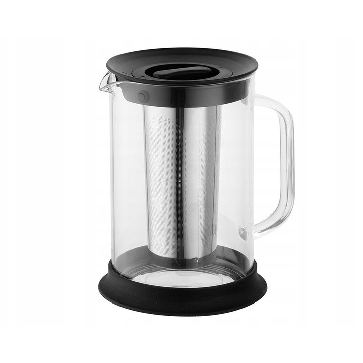 Кана с инфузер Largo 1.5L Florina, боросиликатно стъкло, противоплъзгаща основа, инокс 304SS