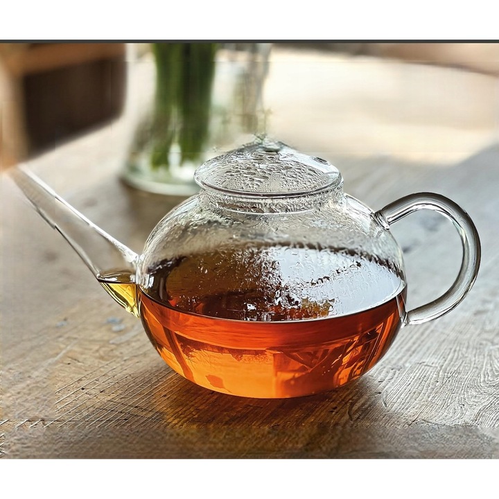 Стъклена кана 1.2L с инфузер от неръждаема стомана и съвпадащ капак, боросиликатна, дизайн против прокапване