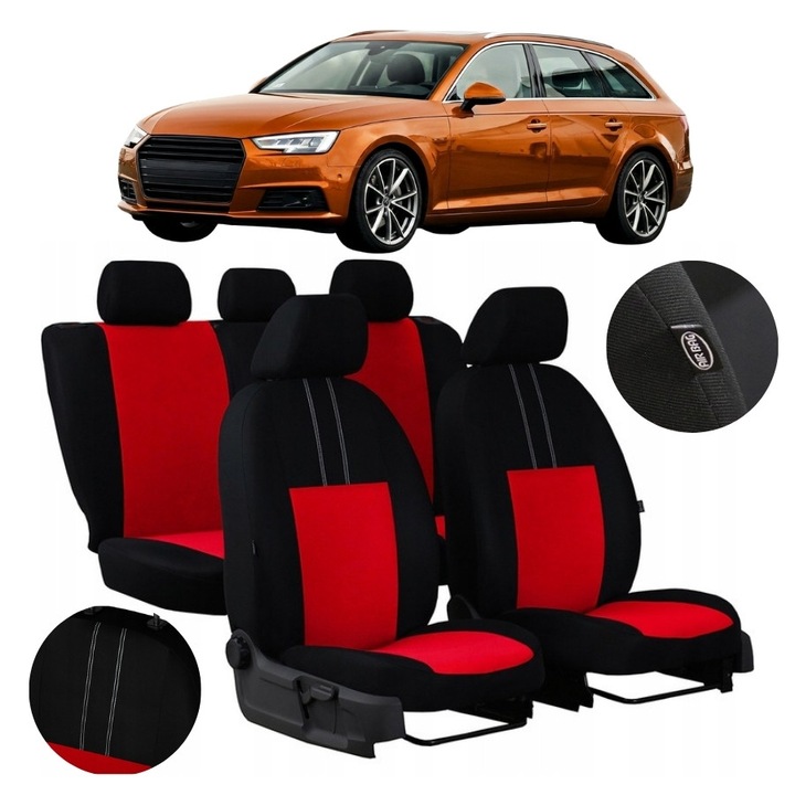 Set Huse Scaune Auto Pok-Ter Economic 9 Piese, Negru/Rosu, Universale