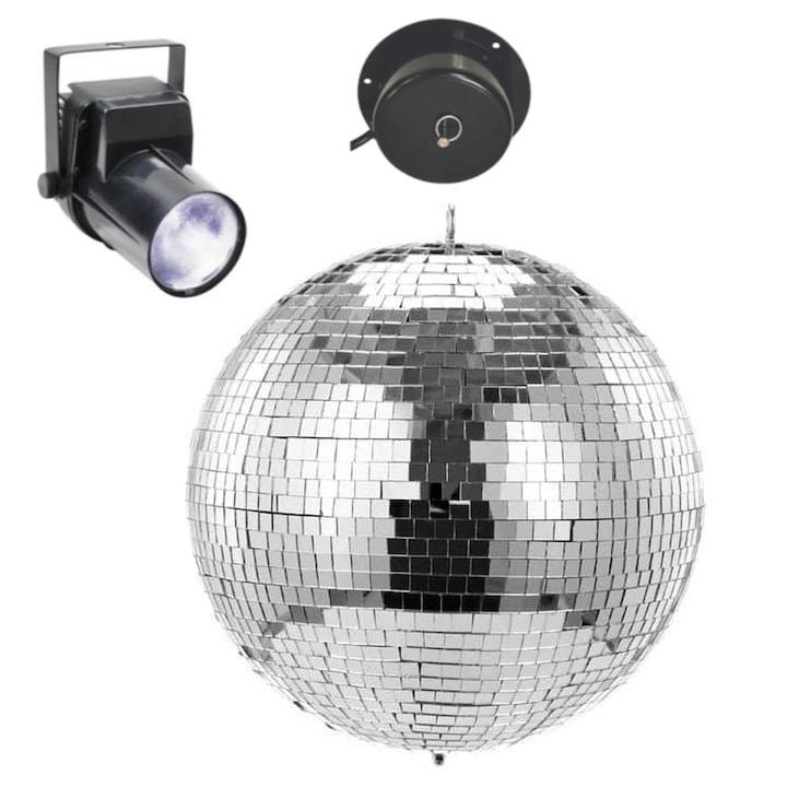 Glob Disco cu Motor si Pinspot LED, NEDIS, 30 cm, multicolor, set complet