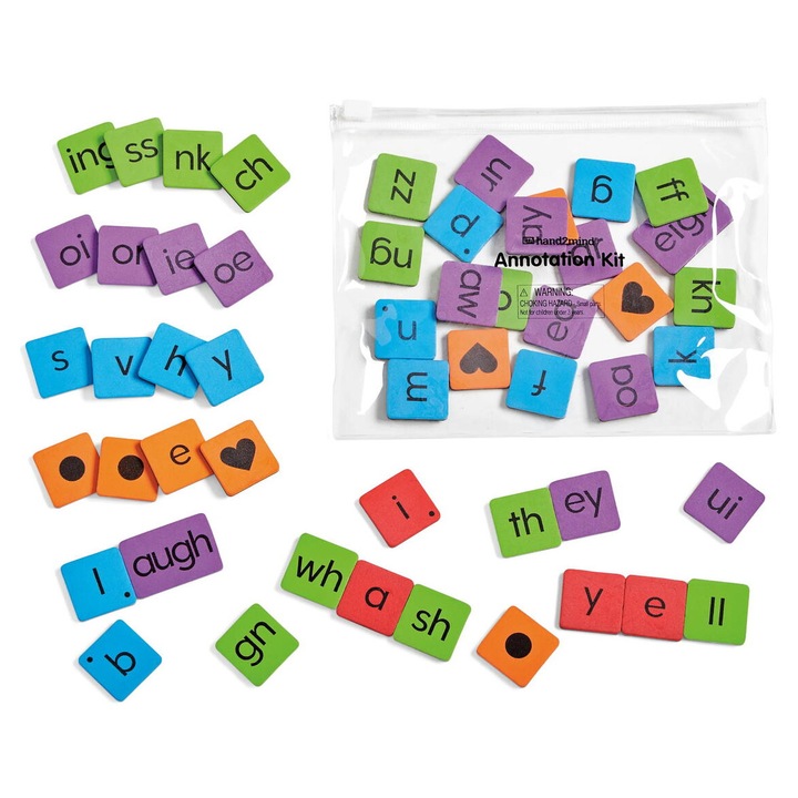 Set jocuri educative, hand2mind, Fonetica interactiva, 6 seturi a cate 97 placute magnetice, multicolor, 21.5x18.4x13.3cm