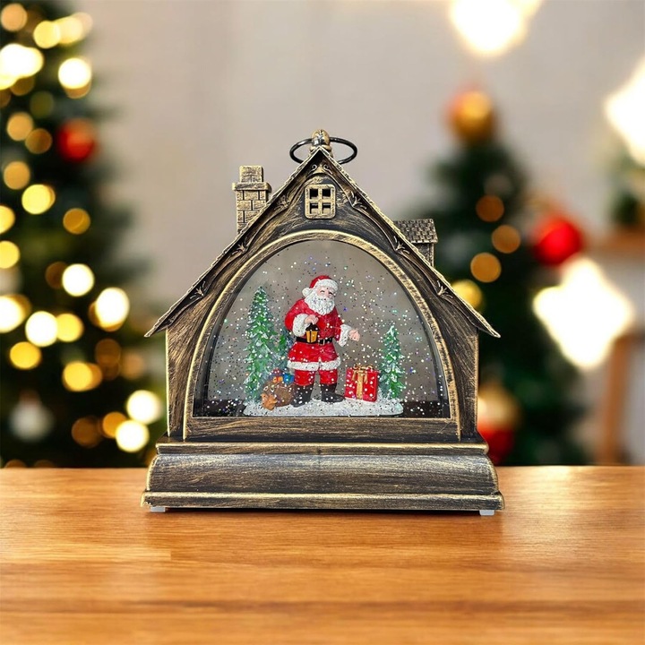TEONA CONCEPT karácsonyi LED lámpás, rusztikus design, Mikulás jelenet, 21.5cm, USB/elemes működés