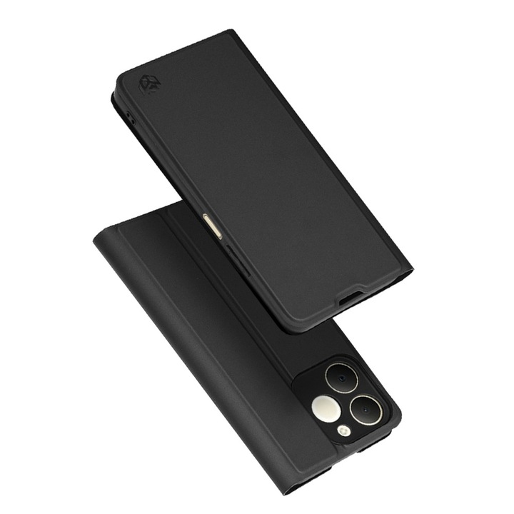 Калъф тип книга за Realme Note 70T DaDen® Magskin Book, противоударен, пълна защита на гърба и екрана, джоб за карта, екологична кожа, черен