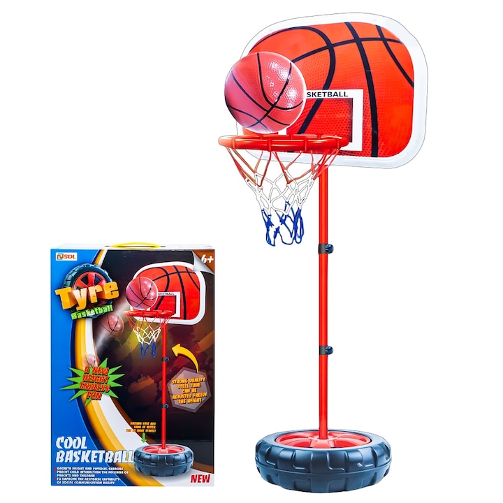 Gyermek kosárlabda szett, 33.5x38.5x148 cm, többszínű, labdával és pumpával